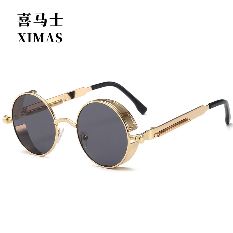 Retro Round Frame Sunglasses Metal Spring Prince Glasses Reflective Colorful Men&#039;s Sunglasses Steampunk