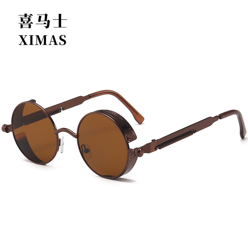 Retro Round Frame Sunglasses Metal Spring Prince Glasses Reflective Colorful Men&#039;s Sunglasses Steampunk