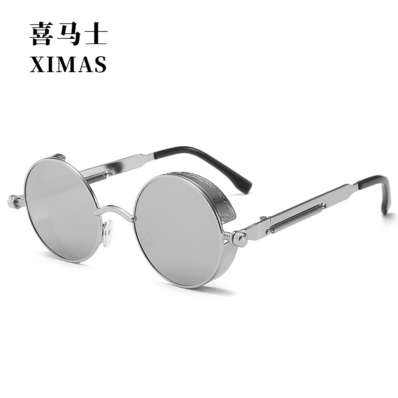 Retro Round Frame Sunglasses Metal Spring Prince Glasses Reflective Colorful Men&#039;s Sunglasses Steampunk