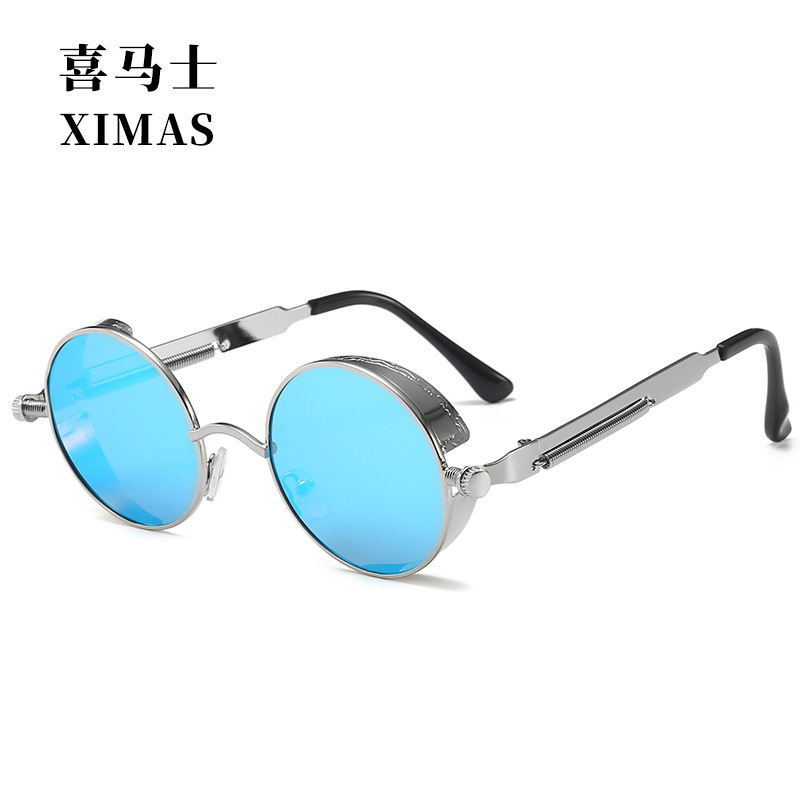 Retro Round Frame Sunglasses Metal Spring Prince Glasses Reflective Colorful Men&#039;s Sunglasses Steampunk