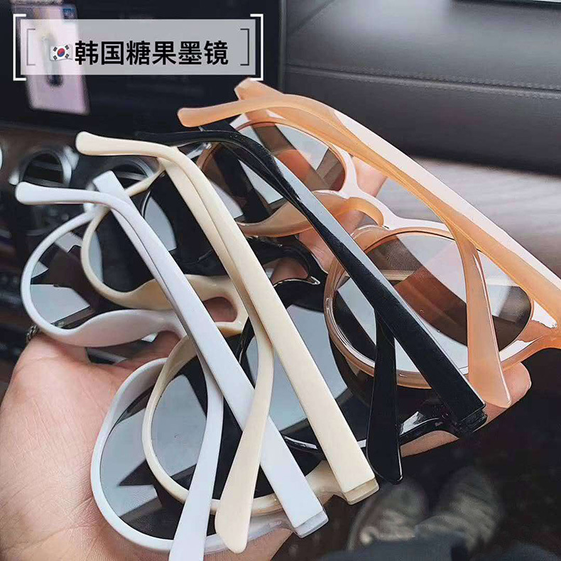 Candy Glasses Portable Leather Case Packaging Small round Rim Jelly Sunglasses WeChat New BIG EVE Sunglasses for Women