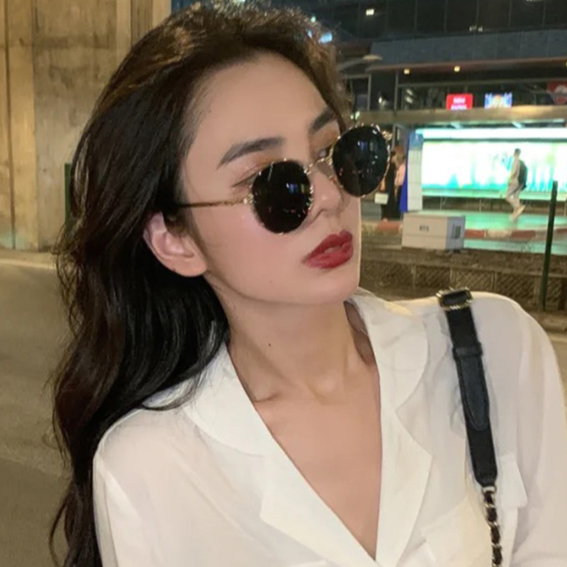 Round Glasses Sunglasses Women&#039;s Fashionable 2021 New Korean Style round Ins Sunglasses Sun Protection UV Metal Glasses
