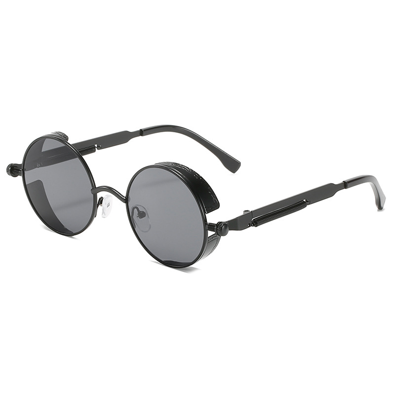 New Steampunk Metal Sunglasses Retro Metal Frame Sunglasses round Thick Frame Spring Glasses Leg Sunglasses