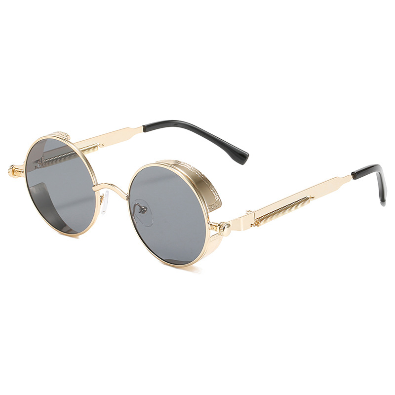 New Steampunk Metal Sunglasses Retro Metal Frame Sunglasses round Thick Frame Spring Glasses Leg Sunglasses
