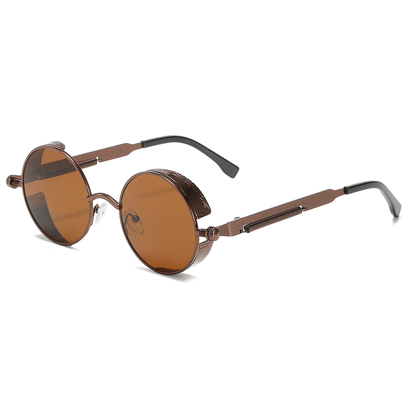 New Steampunk Metal Sunglasses Retro Metal Frame Sunglasses round Thick Frame Spring Glasses Leg Sunglasses
