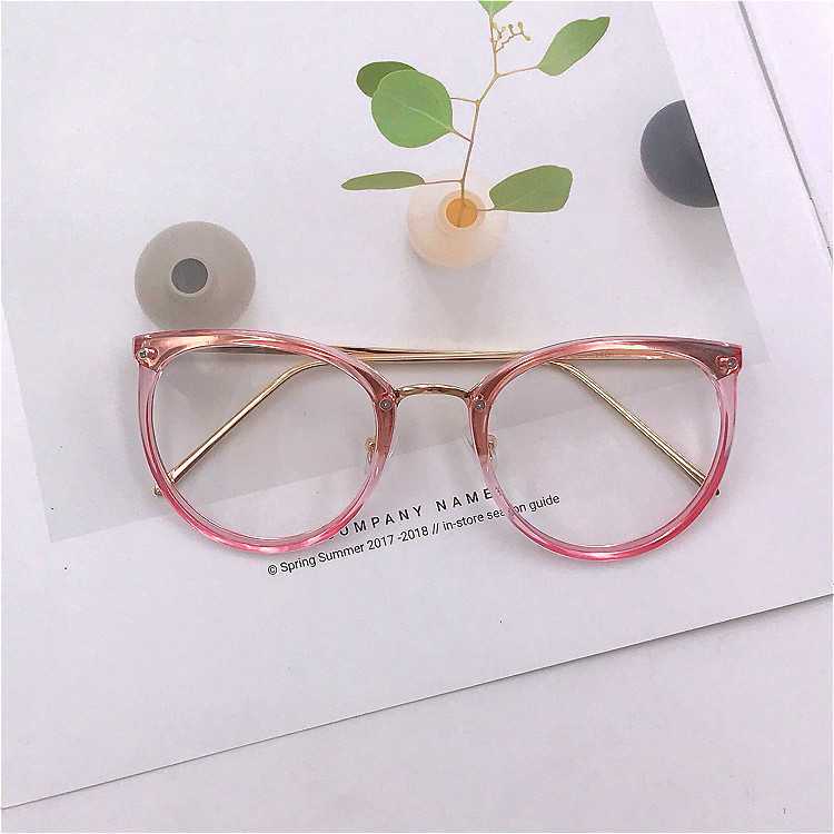 Transparent broken flower full package spectacle frame female round large frame flat lens Korean version retro optical glasses