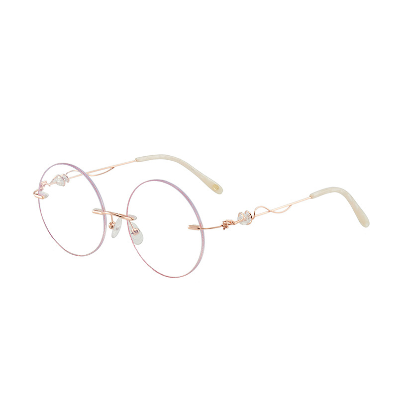 Round Glasses  Trimming Glasses Female Crystal Shimmering Powder Shimmer Edge Diamond Anti-Blue Ray Plain Glasses