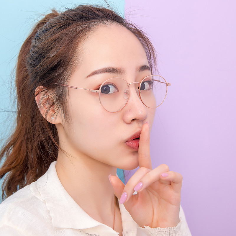 Instafamous Metal Retro Plain Glasses with Color Changing Myopia Glasses Student Korean Style Men&#039;s and Women&#039;s Myopia Glasses Finished Product with Degree