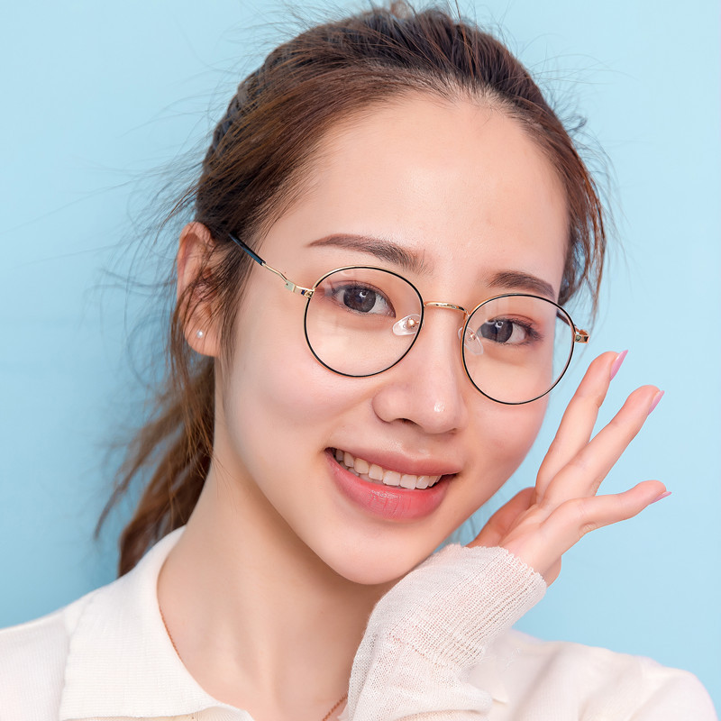 Instafamous Metal Retro Plain Glasses with Color Changing Myopia Glasses Student Korean Style Men&#039;s and Women&#039;s Myopia Glasses Finished Product with Degree