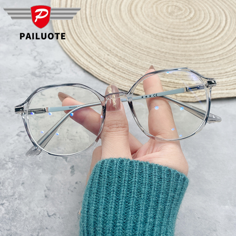 2021 New Xiaohongshu Transparent Artistic round Frame Glasses Frame Female Metal Plain Glasses Anti Blue-Ray Goggles