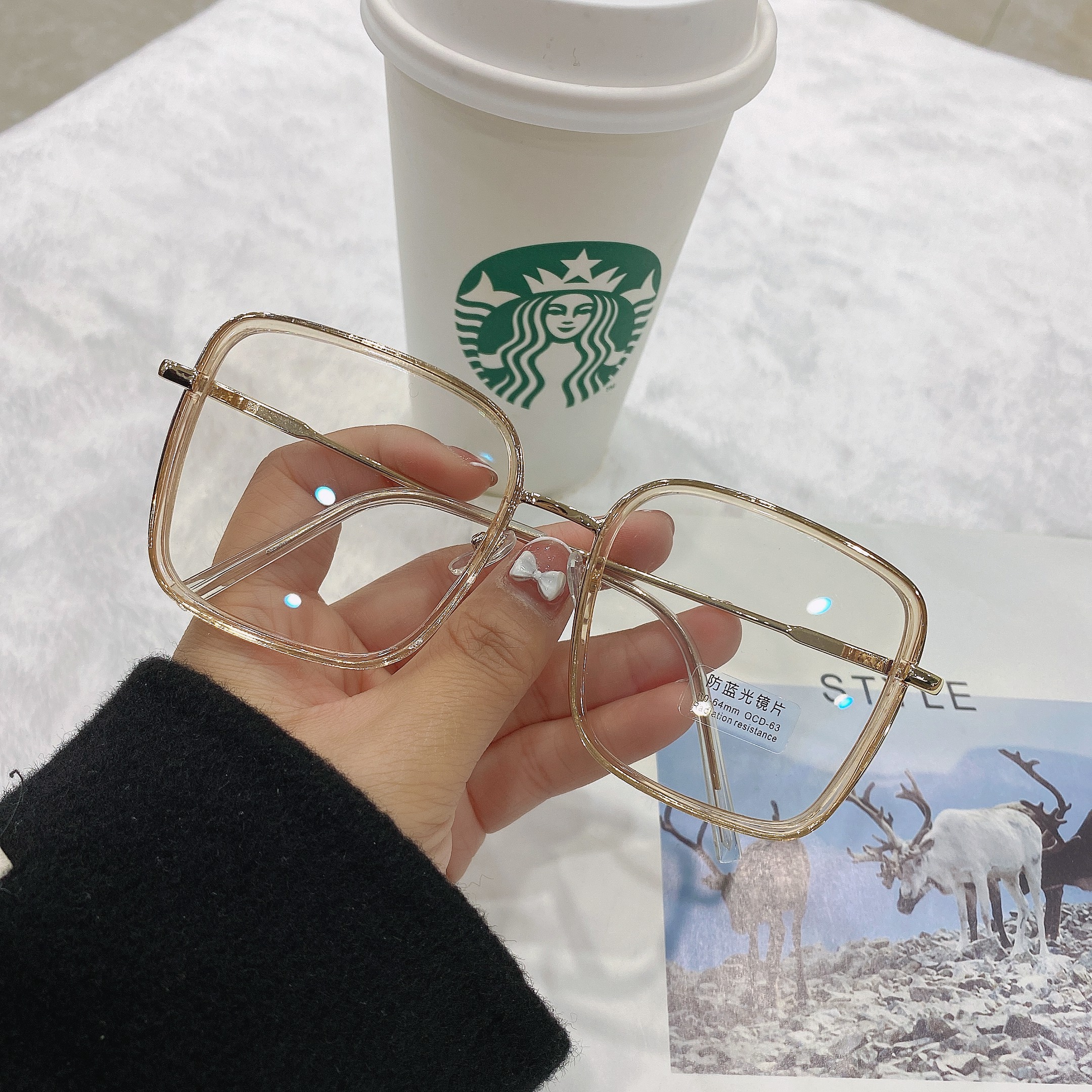 Anti-Blue Light Black Frame Glasses Frame Retro Metal 2021 New Glasses Frame Internet Hot Korean Style Women&#039;s Trend Plain Glasses