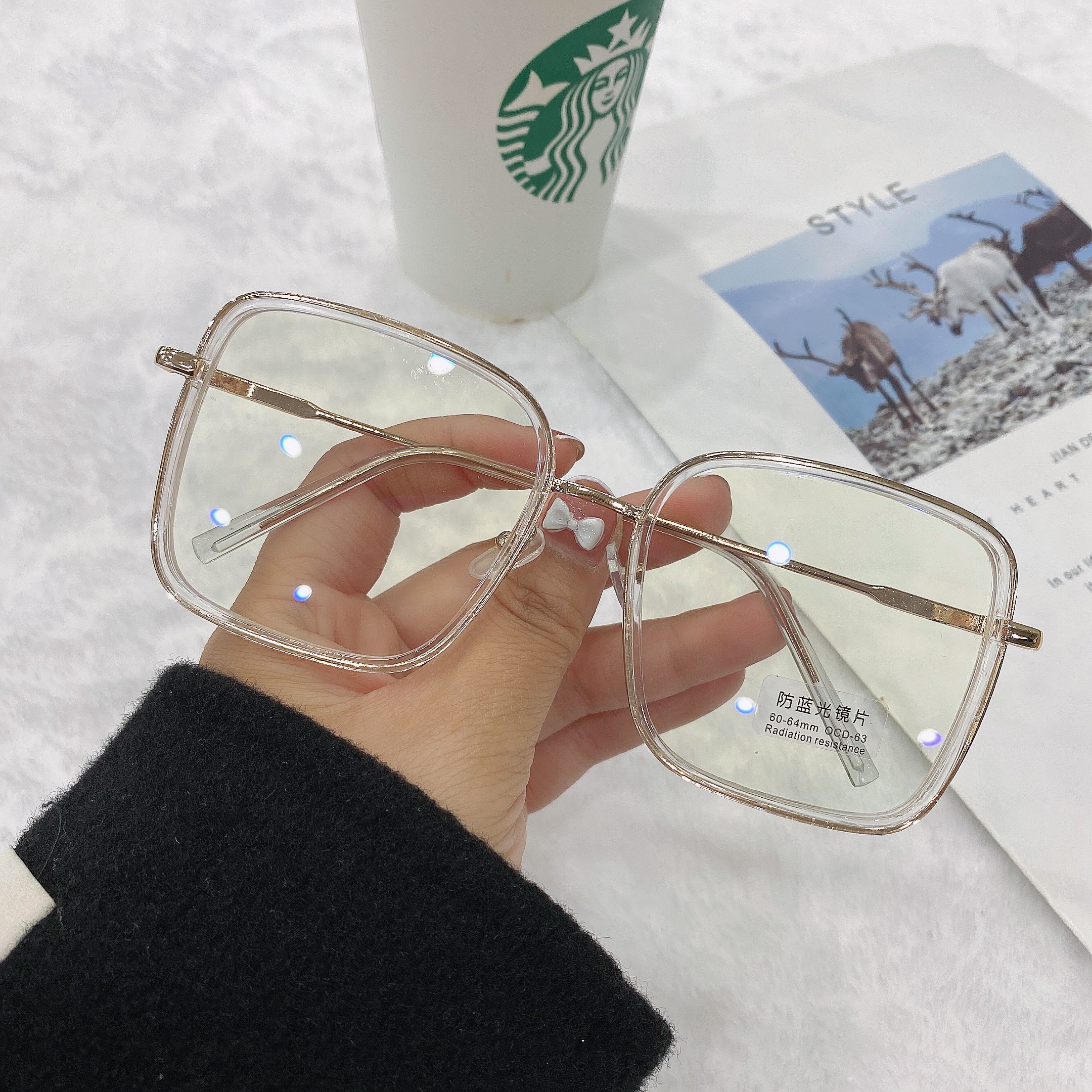 Anti-Blue Light Black Frame Glasses Frame Retro Metal 2021 New Glasses Frame Internet Hot Korean Style Women&#039;s Trend Plain Glasses