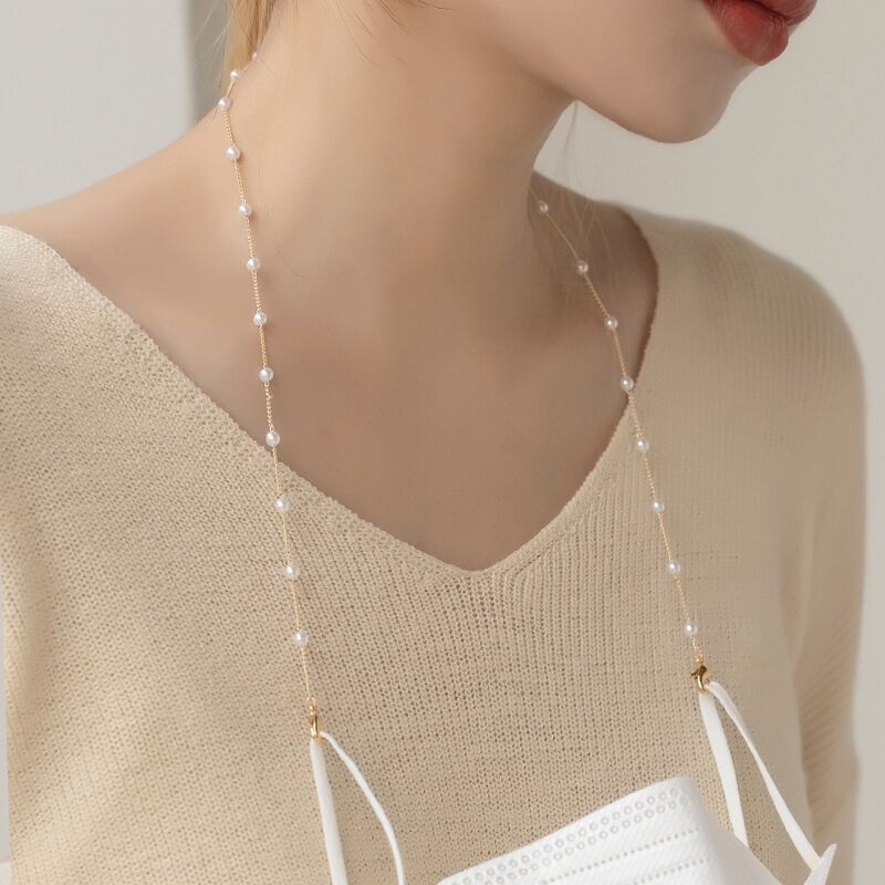 Pearl Chain Mask Lanyard Korean Style Halter Decorative Chain Anti-Lost Lanyard Ins Star Same Glasses Chain