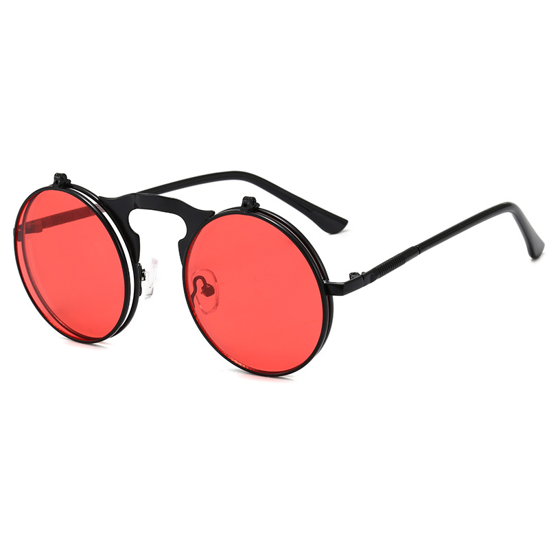 Retro Metal Steampunk Flip Sunglasses Clamshell Sunglasses for Men and Women Trendy Glasses round Frame Prince Glasses