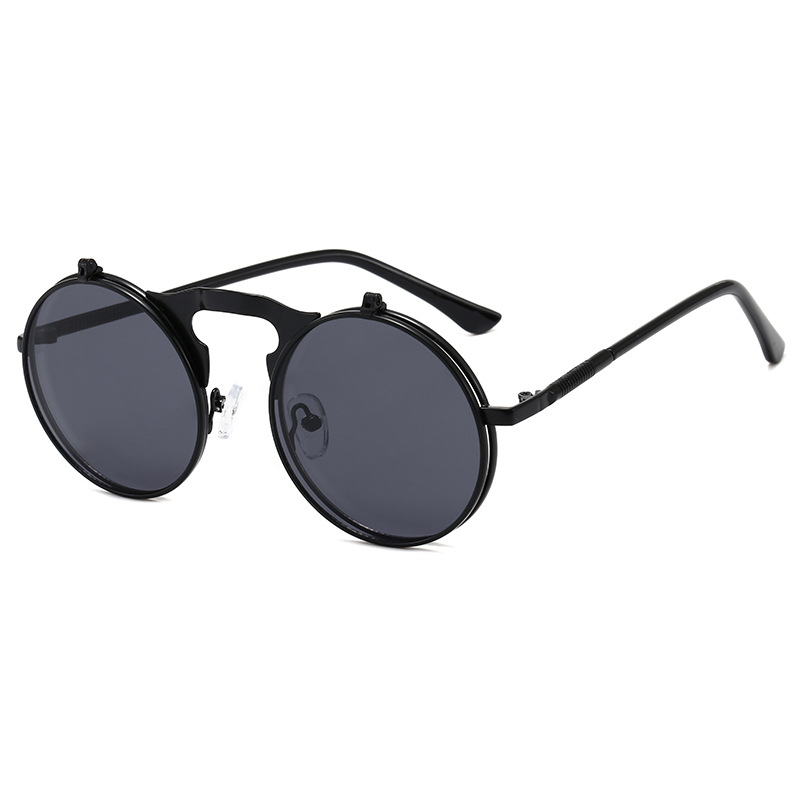 Retro Metal Steampunk Flip Sunglasses Clamshell Sunglasses for Men and Women Trendy Glasses round Frame Prince Glasses