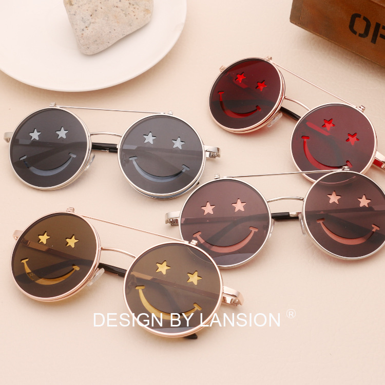 Flip Glasses Flip Smiley Sunglasses European and American Trend Street Snap Ocean Lens Personalized Sunglasses Hipster