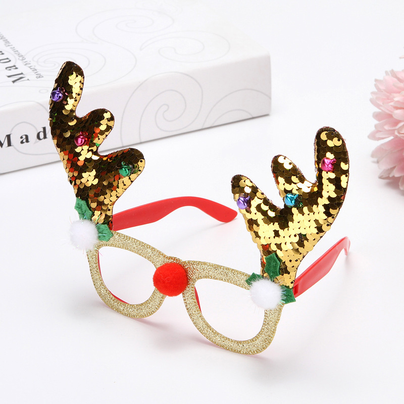 Flip Glasses Ryj20 Christmas Glasses Color Flip Sequins Antlers Glasses Frame Christmas Decoration Glasses Ornament