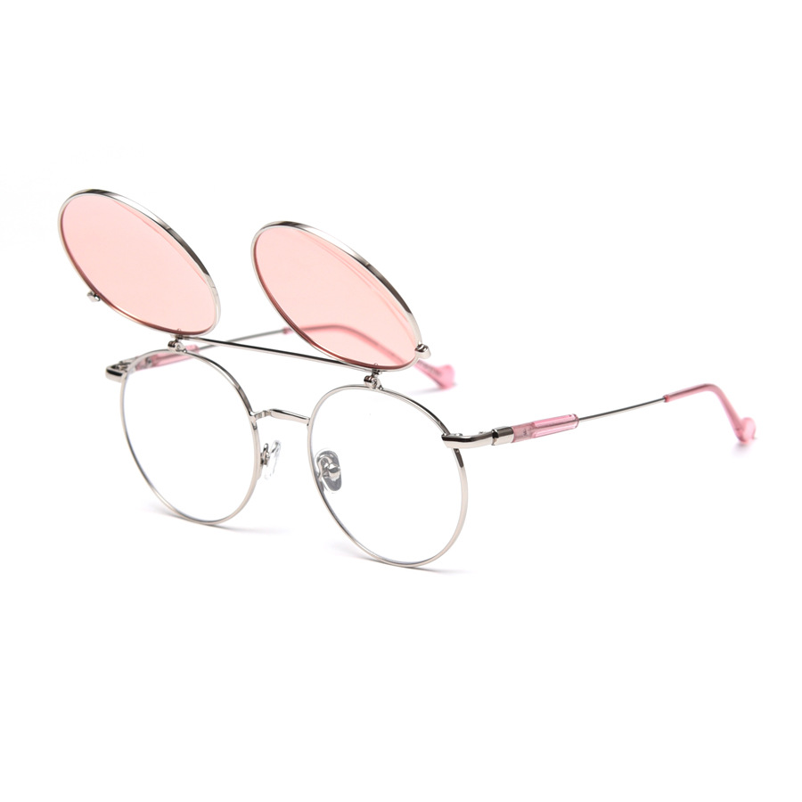 Flip Glasses  Style Flip round Frame Polarized Sunglasses Men and Women Trendy Racket Fashionable Plain Glasses