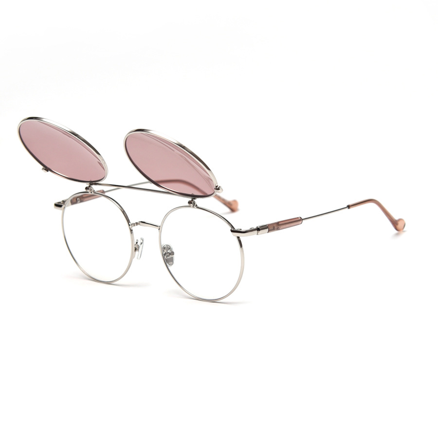 Flip Glasses  Style Flip round Frame Polarized Sunglasses Men and Women Trendy Racket Fashionable Plain Glasses