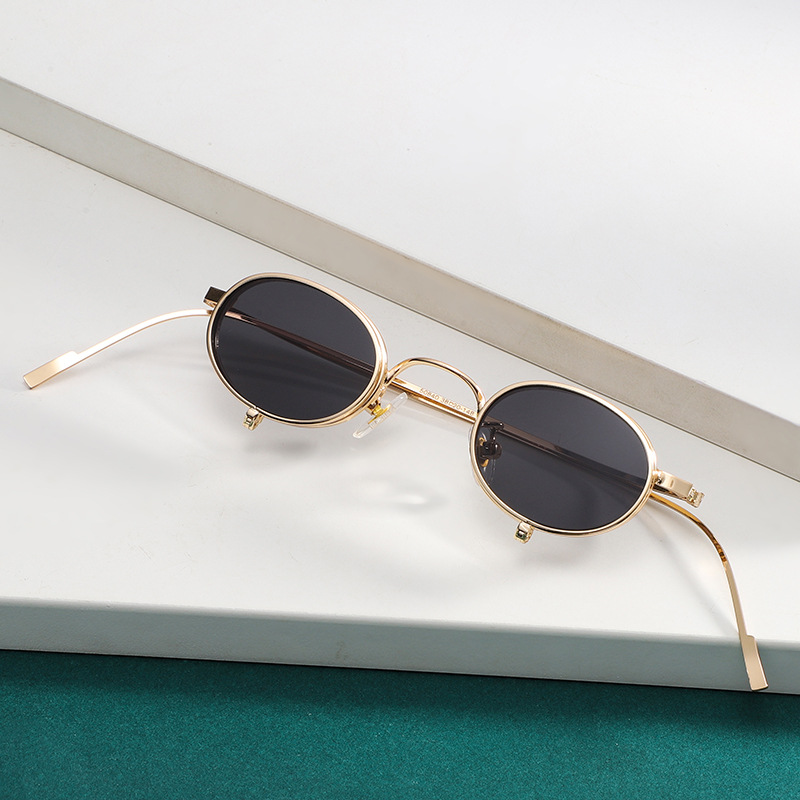 Flip Glasses Frame Sunglasses Men&#039;s Personalized Hip Hop round Frame Clamshell Sunglasses Women&#039;s Fashion Shades