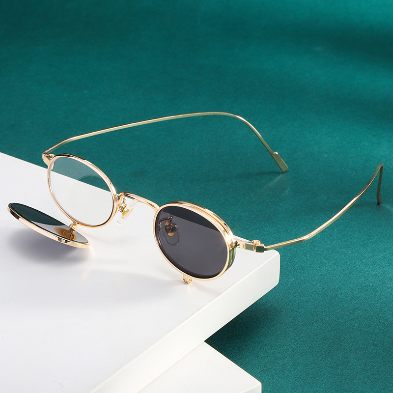 Flip Glasses Frame Sunglasses Men&#039;s Personalized Hip Hop round Frame Clamshell Sunglasses Women&#039;s Fashion Shades