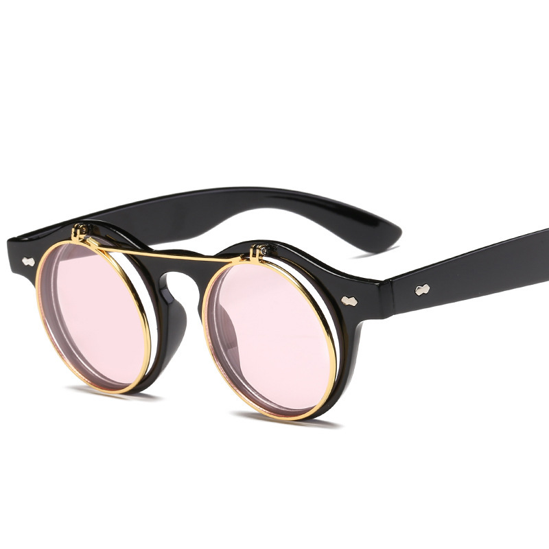 Trendy Brand Sunglasses Women&#039;s Classic Double-Layer Retro Flip Sunglasses Q1026 Punk Steam Sunglasses Flip Glasses