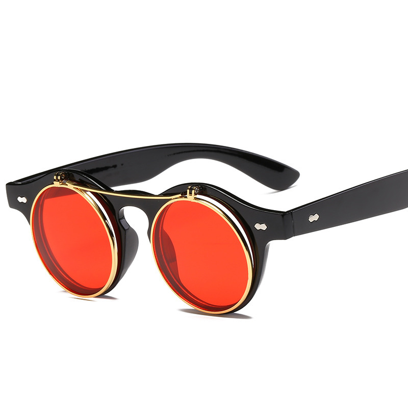 Trendy Brand Sunglasses Women&#039;s Classic Double-Layer Retro Flip Sunglasses Q1026 Punk Steam Sunglasses Flip Glasses
