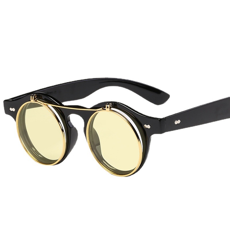 Trendy Brand Sunglasses Women&#039;s Classic Double-Layer Retro Flip Sunglasses Q1026 Punk Steam Sunglasses Flip Glasses