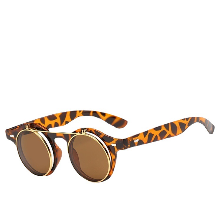 Trendy Brand Sunglasses Women&#039;s Classic Double-Layer Retro Flip Sunglasses Q1026 Punk Steam Sunglasses Flip Glasses