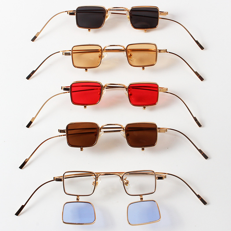 Flip Glasses  Sunglasses Small Square Box Personality Fashion Runway Photography Foreign Trade Sunglasses