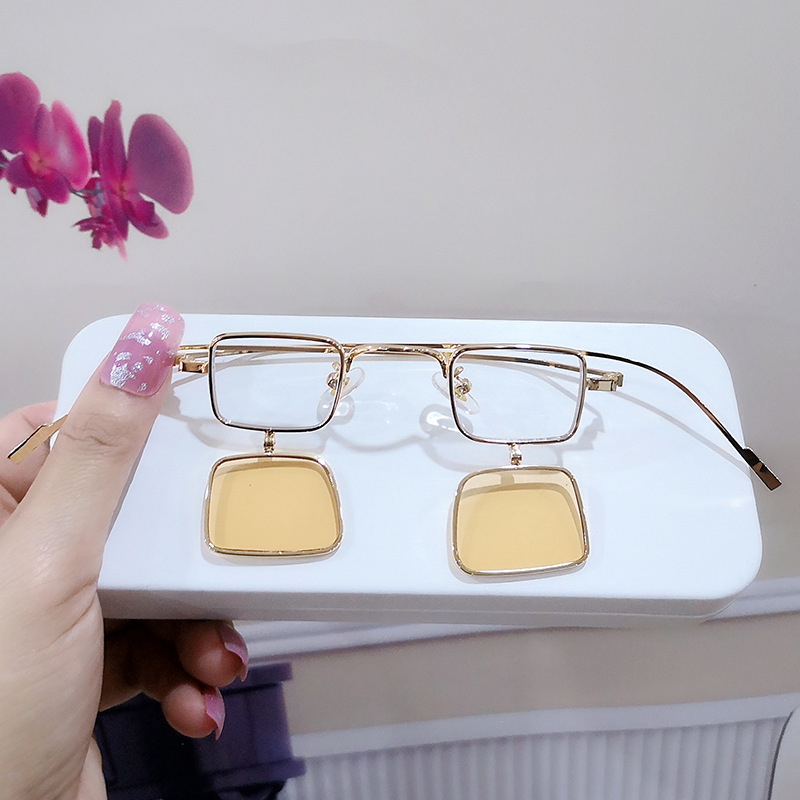 Flip Glasses  Sunglasses Small Square Box Personality Fashion Runway Photography Foreign Trade Sunglasses