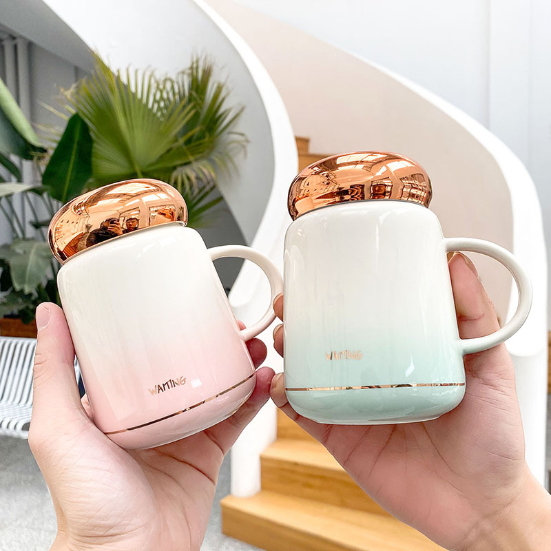 Mirror Car Audio Equipment Cover Insulation Ceramic Cup Net Red Ins Business Tea Flower Tea Cup Student Gift Cup