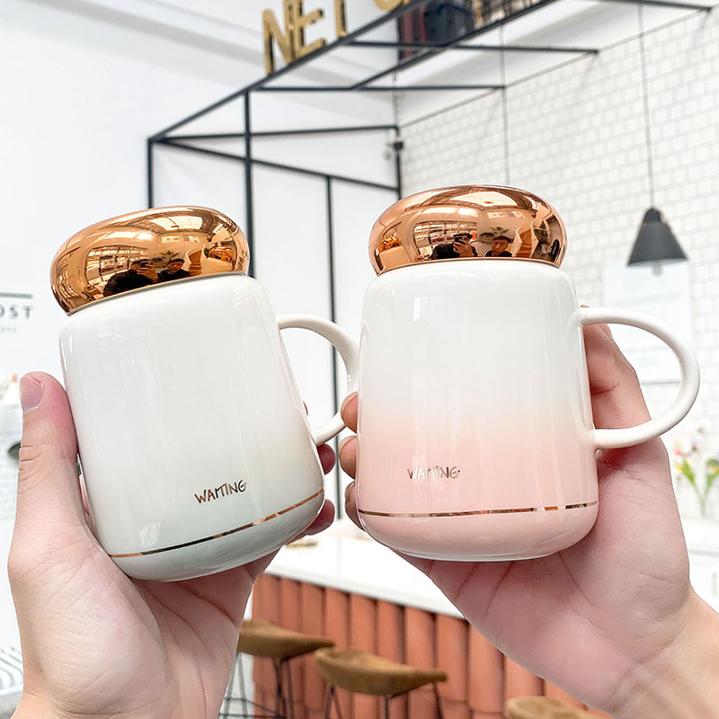 Mirror Car Audio Equipment Cover Insulation Ceramic Cup Net Red Ins Business Tea Flower Tea Cup Student Gift Cup