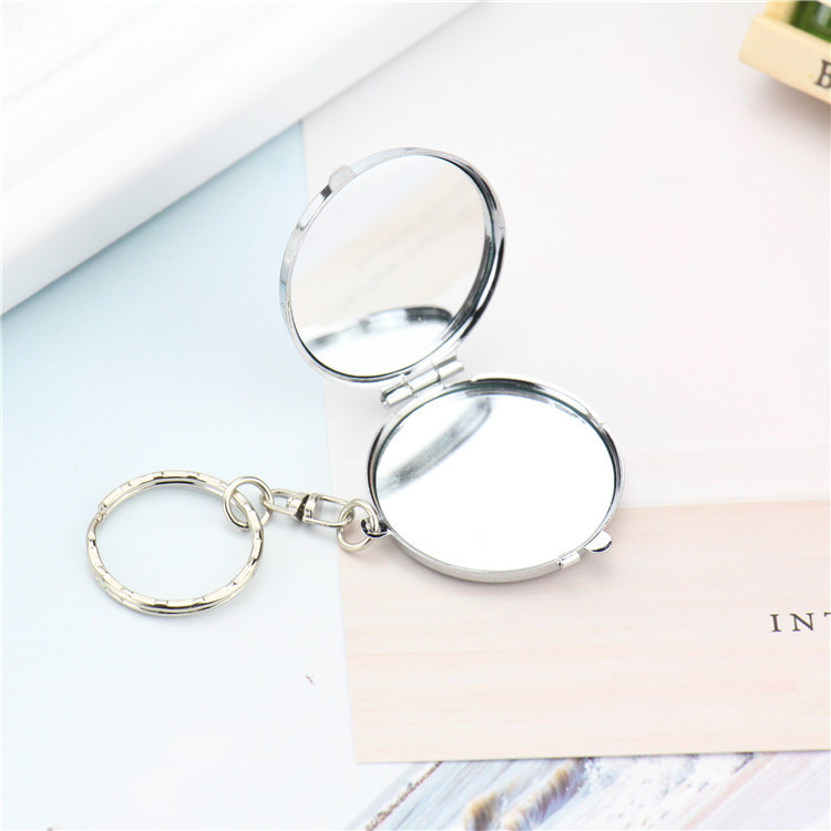 Mini Korean Style Metal Makeup Mirror Double-Sided Folding Mirror Small round Mirror Mirror DIY Key Pendant Buckle Set