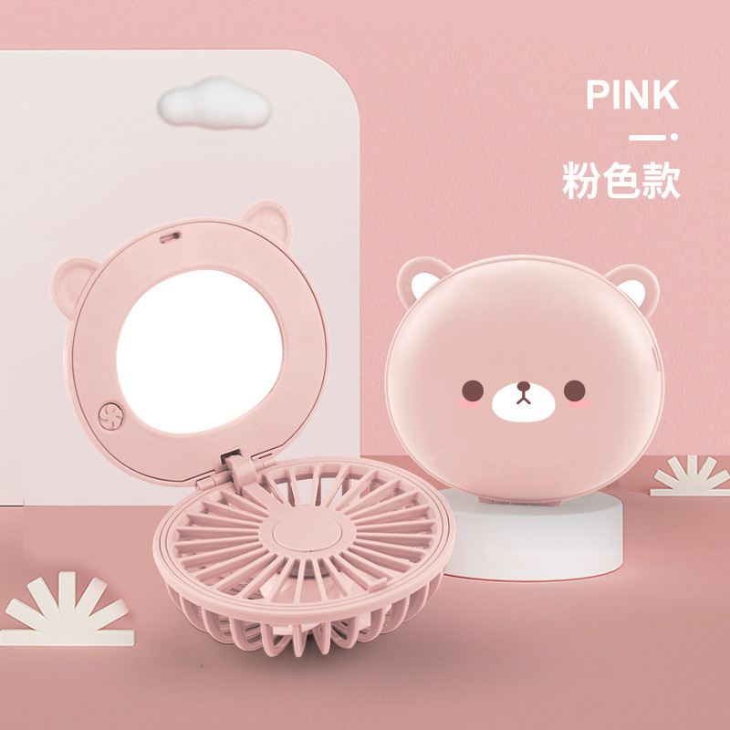 Cartoon Cosmetic Mirror Fan Girl Charging Handheld Portable Amazon Student USB Mini Pocket Little Fan