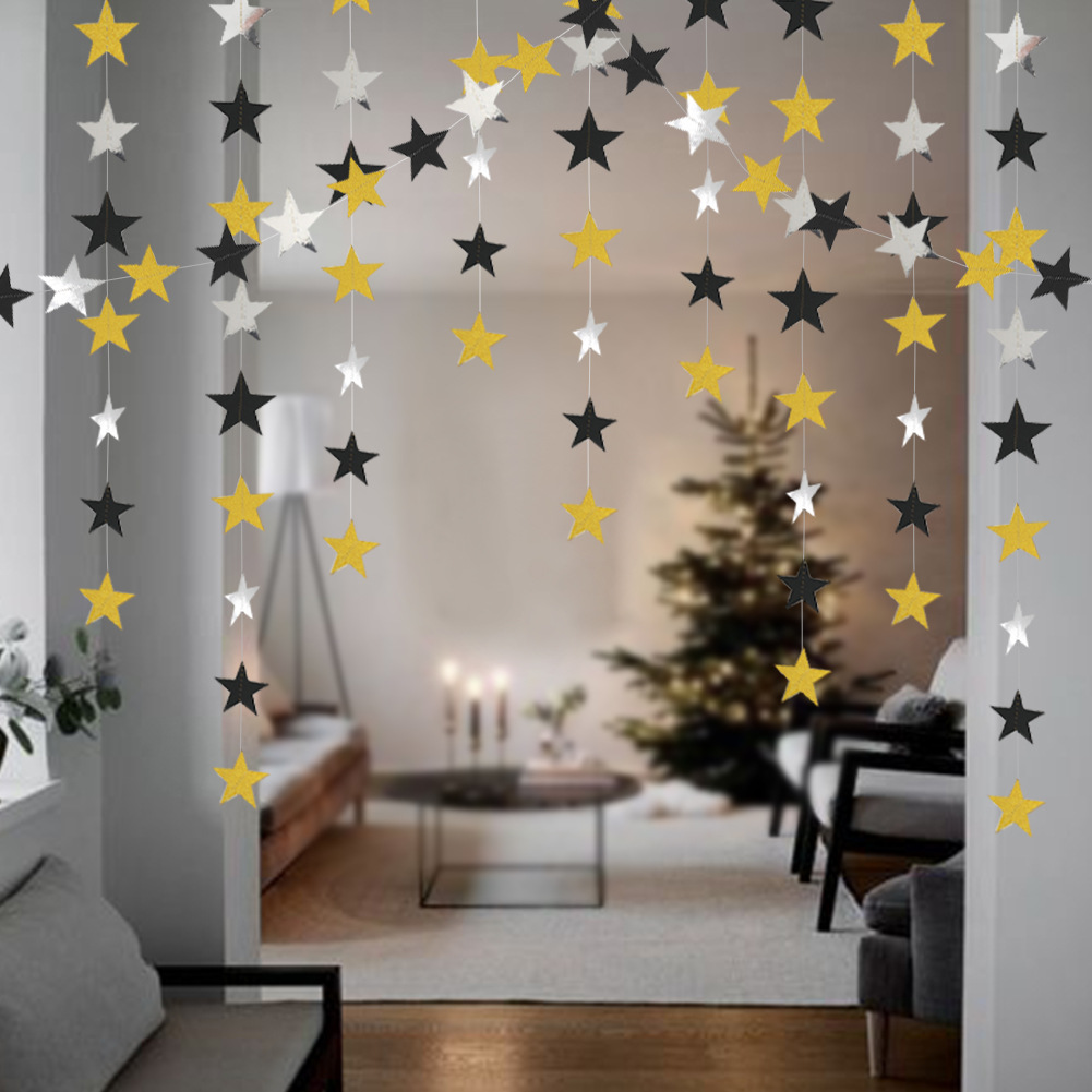 Mirror Sticker Pentagram Star Paper Stringing Flower Christmas Decoration Wedding Birthday Party Hanging Flag Showcase
