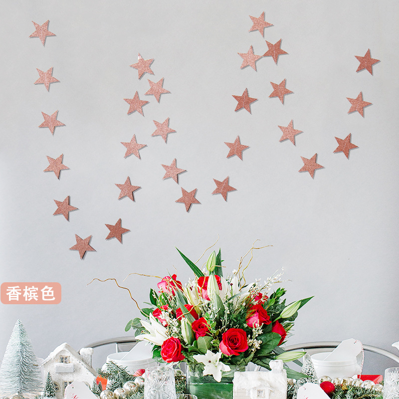 Mirror Sticker Pentagram Star Paper Stringing Flower Christmas Decoration Wedding Birthday Party Hanging Flag Showcase