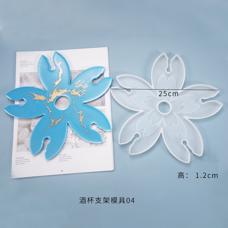 Yumei DIY Epoxy Mold Wine Tray Wine Glass Holder Cherry Blossom Irregular Coaster Mirror Silicone Mold