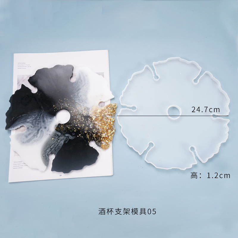 Yumei DIY Epoxy Mold Wine Tray Wine Glass Holder Cherry Blossom Irregular Coaster Mirror Silicone Mold