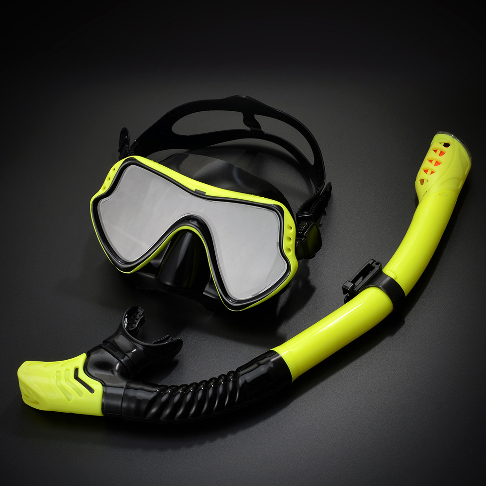 and Snorkel Set Men&#039;s and Women&#039;s New Adult Large Frame Silicone Face Mirror Swimming Snorkeling Mask Diving Glasses