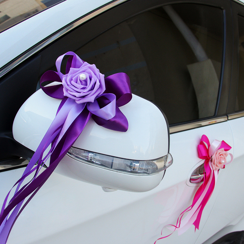 Vice Car Decoration Rearview Mirror Door Handle Decoration Simulation Wedding Car Decoration Wedding Tie Carven Design
