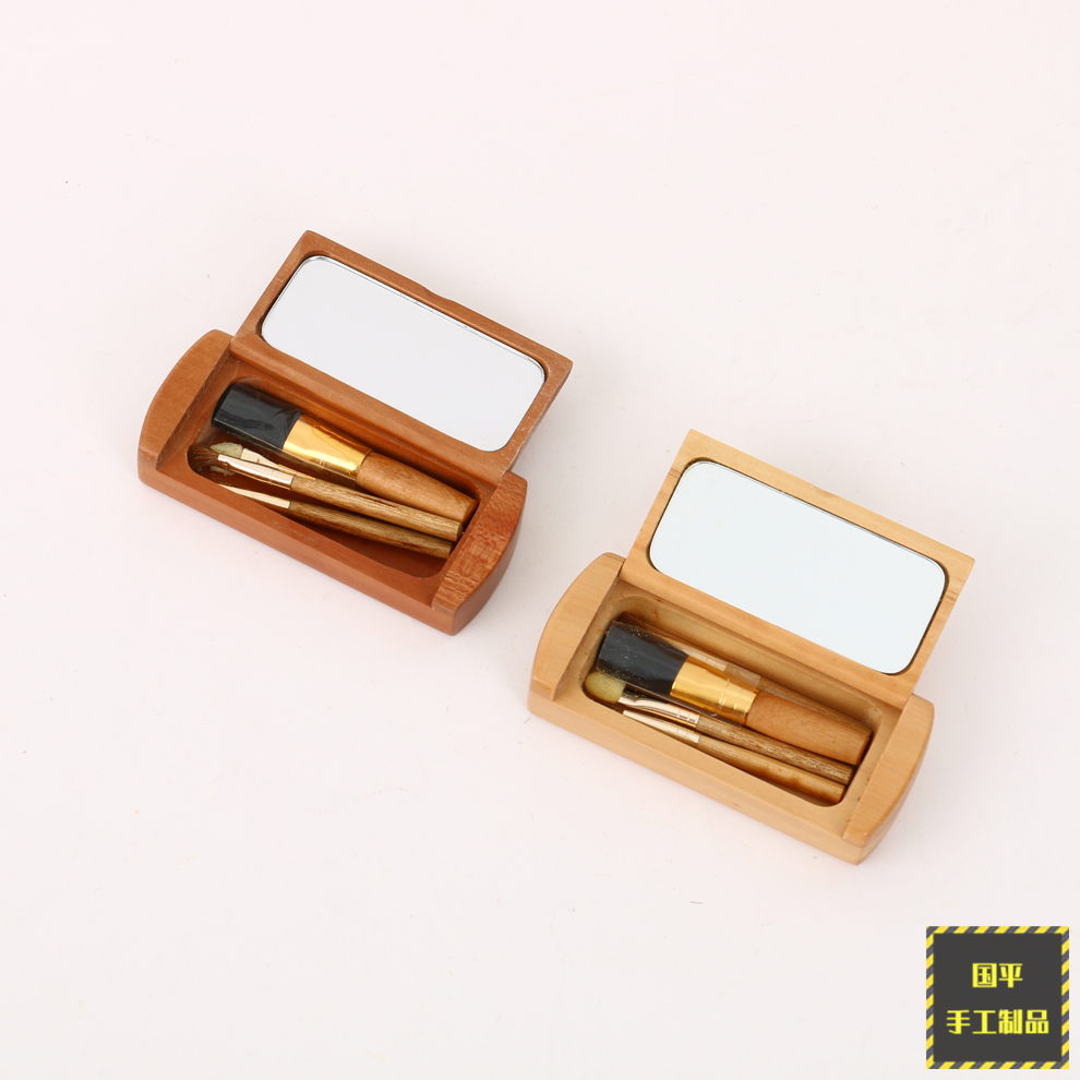 Peach Wood Folding Mirror Carding Mirror Case Mini Small Comb Portable Multifunctional Makeup Mirror Pattern Random