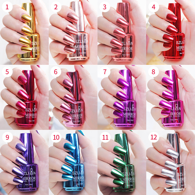 CrossBorder 2021 New Style Silver Mirror Nail Polish 16 Colors NonPeelable Metallic Nail Polish Foreign Trade
