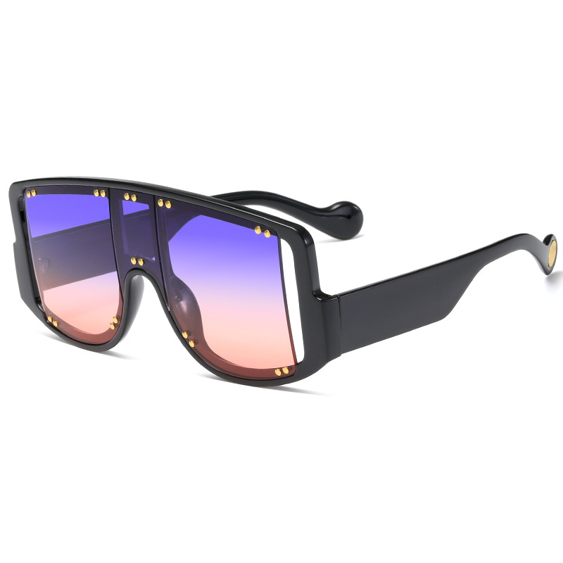 New One-Piece Rivet Sunglasses Large Frame European and American Fashion &amp; Trend Sunglasses Women&#039;s Retro Glasses 2801