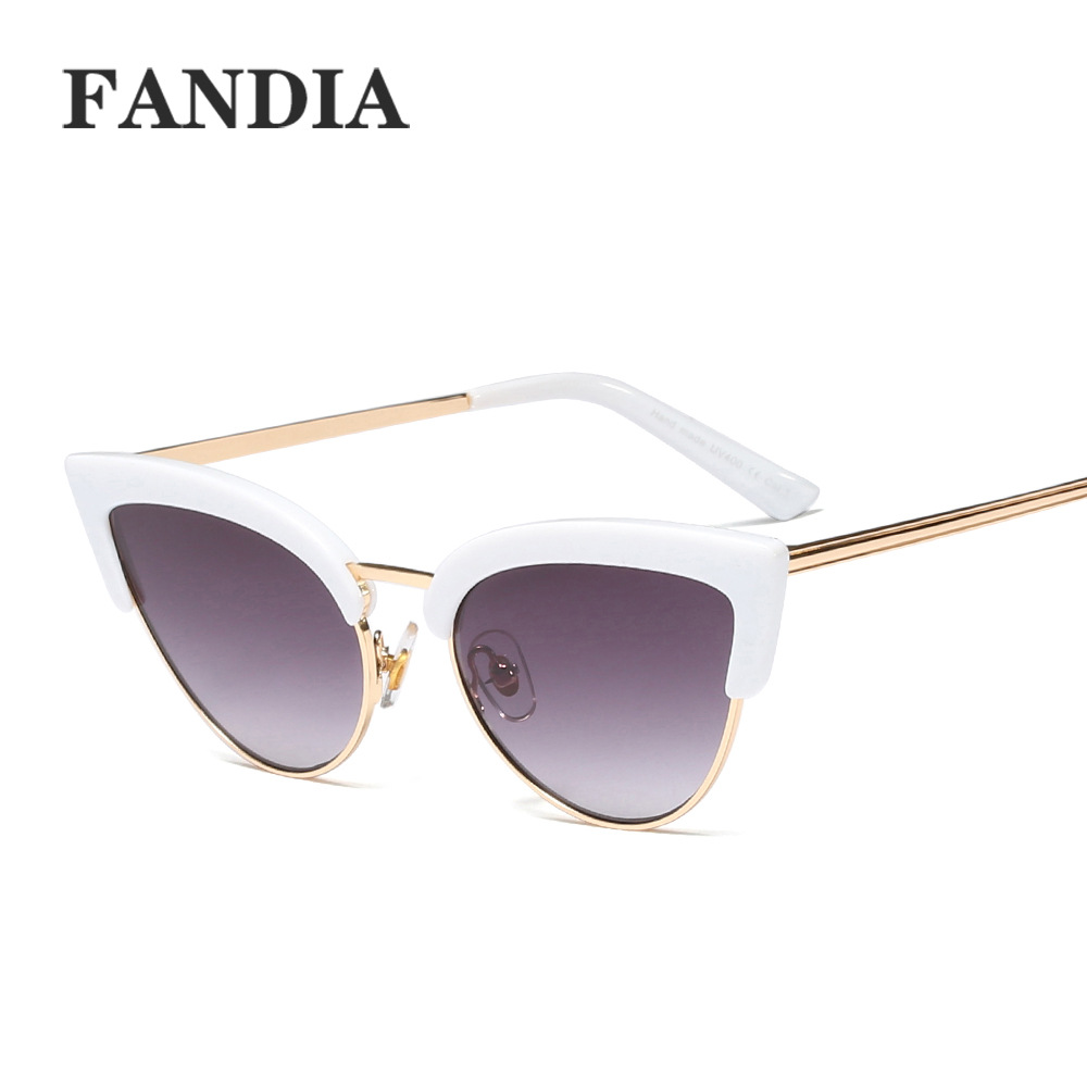 92185 European and American Fashion Cat Eye Semi-Rimless Sunglasses Street Shooting Colorful Personalized Sunglasses Women&#039;s Glasses Hot Sale