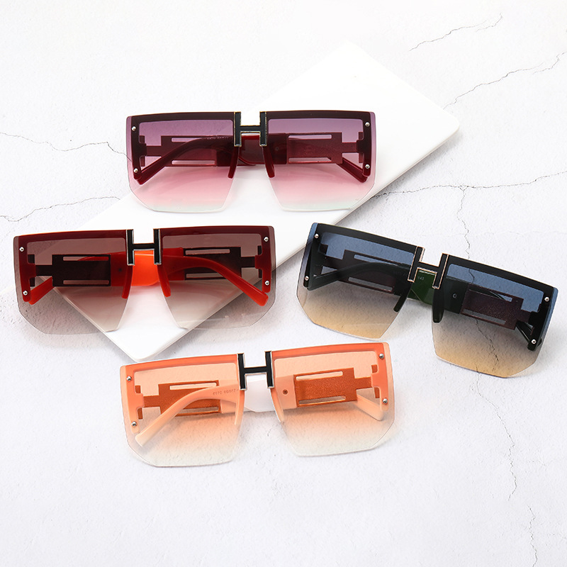 Semi-Rimless Sunglasses Women&#039;s 2021 New UV Protection Sunscreen Driving Sunglasses Men&#039;s Square Frame Riding Sunglasses