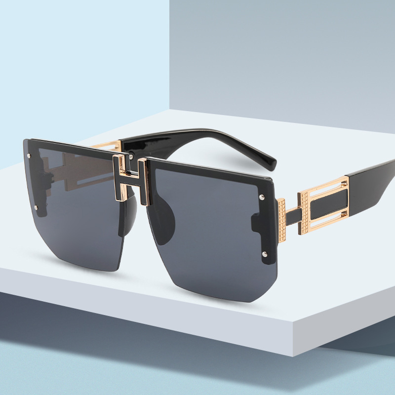 Semi-Rimless Sunglasses Women&#039;s 2021 New UV Protection Sunscreen Driving Sunglasses Men&#039;s Square Frame Riding Sunglasses