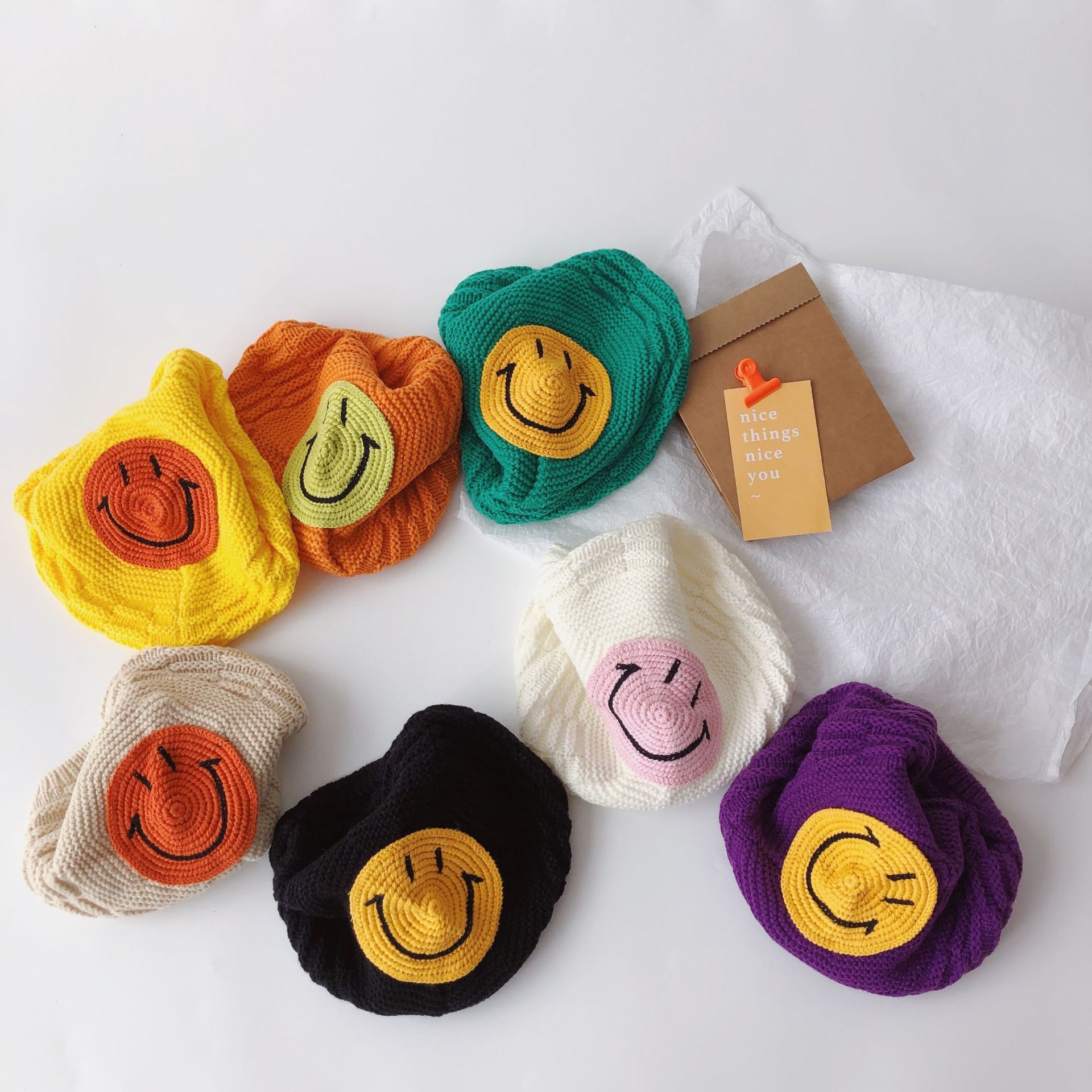 Baby Beret Spring and Autumn Baby Hat Thin Knitted Hat Painter Cap Smiley Face Boys and Girls Woolen Cap Winter