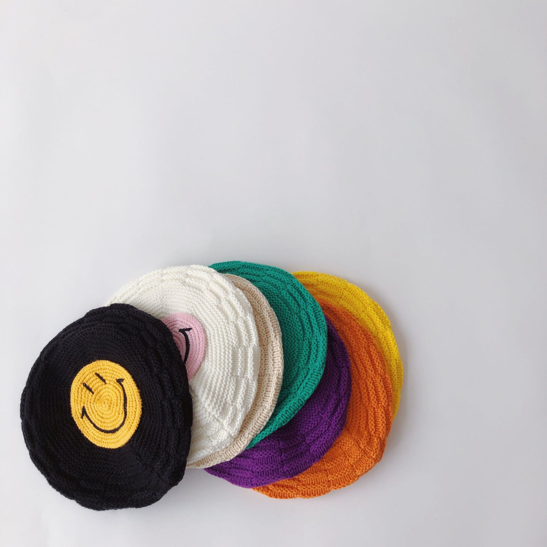 Baby Beret Spring and Autumn Baby Hat Thin Knitted Hat Painter Cap Smiley Face Boys and Girls Woolen Cap Winter