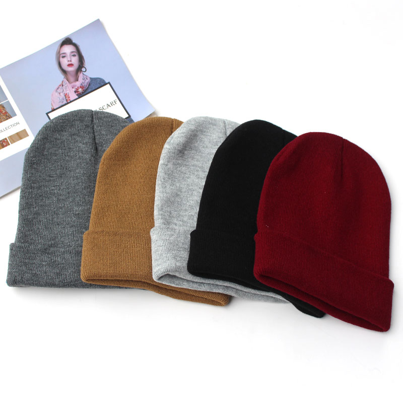 Qiu dong new style knitting hat pure color embroidery wool hat set head female double thickened lovers hat tide manufacturers wholesale